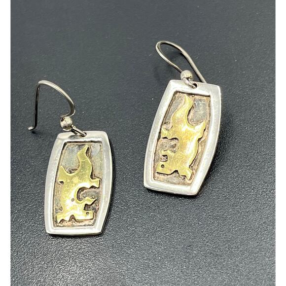 Far Fetched Vintage Southwestern Sterling Silver Two Tone Gecko Dangle Earrings - Picture 6 of 10